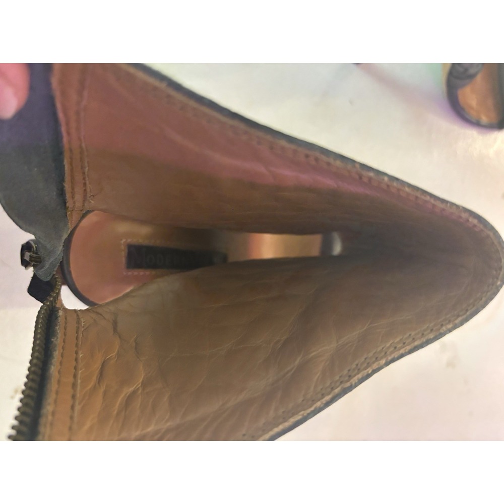 Modern Vintage Black Leather Weave Heels‎ Open Toe Stiletto Whimsigoth Boho 10 - Picture 6 of 6